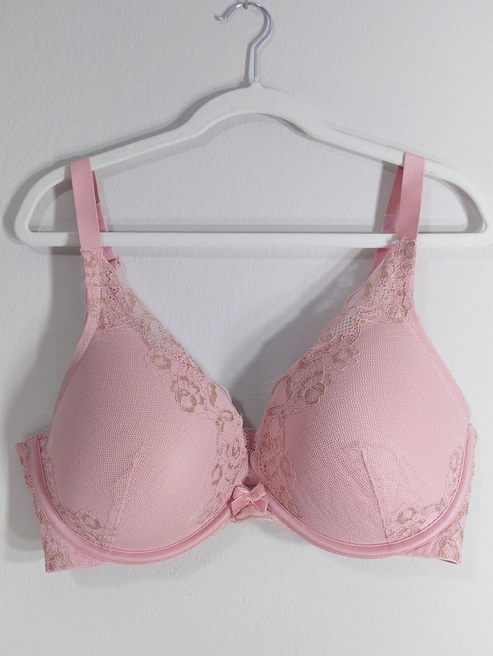 Ambrielle 38DDD Light Pink Lace Plunge Push Up Underwire Bra